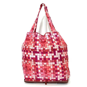 HERMES Bag Silky Pop Borduc Check Ribbon Pink x Bordeaux Rouge Ash Moyenne Folding Eco Handbag Tote Ladies Silk Buffle Skipper