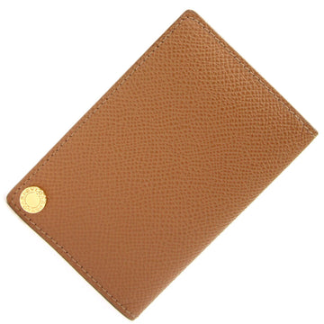 Bulgari Card Case Brown Leather Pass Holder Clear Men's Women's