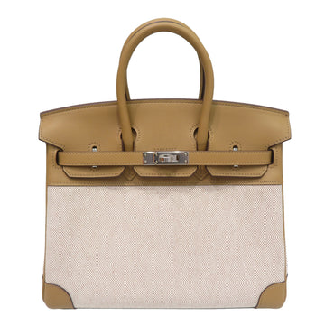 HERMES Birkin 25 Handbag Chai Natural SV Hardware Swift Toile Ash B Engraved Ladies Men's Bag