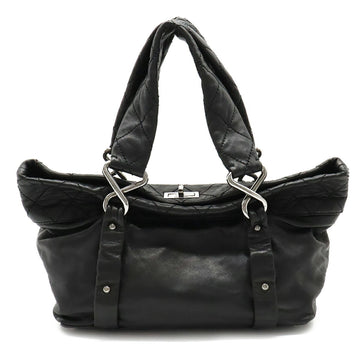 CHANEL 2.55 Matelasse Tote Bag Handbag Turnlock Leather Black