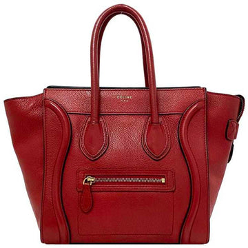 CELINE Tote Bag Luggage Micro Shopper Red 167793 Leather  Handbag Ladies