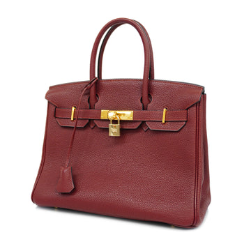 HERMESAuth  Birkin30 H Stamp Women's Togo Leather Handbag Rouge H