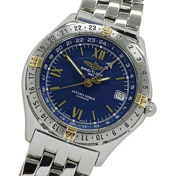 BREITLING Antares World B32047.1 Watch Men's Date Automatic Winding AT Stainless Steel SS Silver Blue Polished