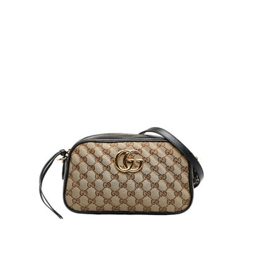 GUCCI GG Marmont Quilted Small Chain Shoulder Bag 447632 Beige Black Canvas Leather Women's