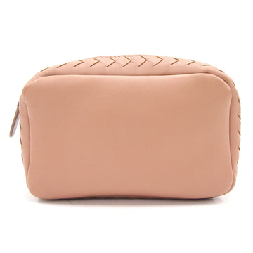 Bottega Veneta Makeup Pouch Intrecciato 521348 Pink Beige Leather Case Ladies