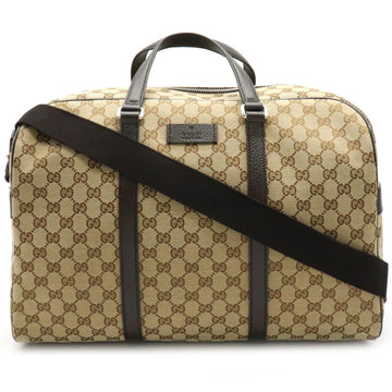 Gucci GG canvas Boston bag shoulder leather khaki beige dark brown tea 449167