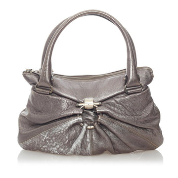 Salvatore Ferragamo Gancini Handbag BW-21 B105 Metallic Gray Silver Leather Ladies