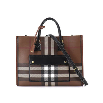 Burberry medium Freya 2way Thoth shoulder bag check pattern PVC leather brown black 80523311 Medium Flare Tote Bag