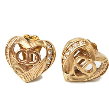 CHRISTIAN DIOR Earrings Heart Motif Rhinestone Gold