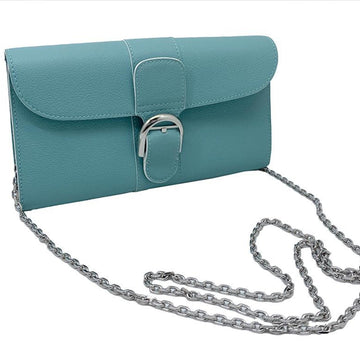 DELVAUX Brillon chain wallet bag leather light blue long with box
