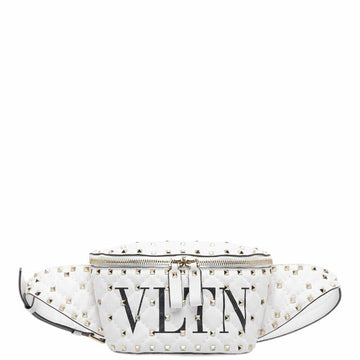 VALENTINO Rockstud Spike Quilted Waist Bag Body White Leather Ladies