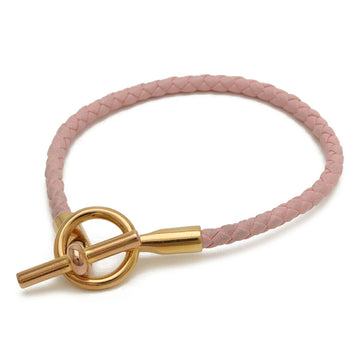 HERMES Grennan Bracelet Leather GP Pink