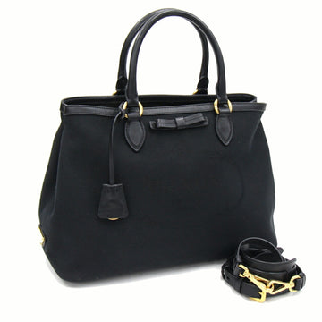 PRADA 2WAY handbag ribbon 1BA579 black jacquard canvas leather shoulder bag ladies