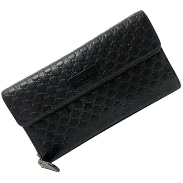 Gucci Bifold Long Wallet Black Micro Shima 449364 Leather GUCCI GG Round Women's Men's Unisex