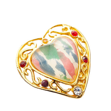 Gianni Versace Heart Brooch Gold Multi Plated Ladies