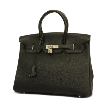 Hermes Birkin35 Gstamp Women's Taurillon Clemence Leather Handbag Black