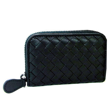 Bottega Veneta Intrecciato Leather Coin Case Card Round Fastener Black Wallet with Storage Box aq2814