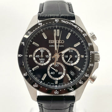 SEIKO Spirit 8T Chronograph New Watch Stainless Steel/Leather  SBTR 021 Men's Black