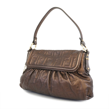 FENDIAuth  handbag Zucca leather brown gold metal