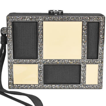 Chanel Porch with Bijoux Coco Mark Black Beige Grosgrain Rhinestone Clutch Bag