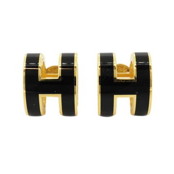 HERMES earrings pop ash GP plated gold black ladies