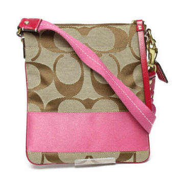 COACH Signature Crossbody Bag with Outside Pocket 10129  Khaki x Pink Shoulder