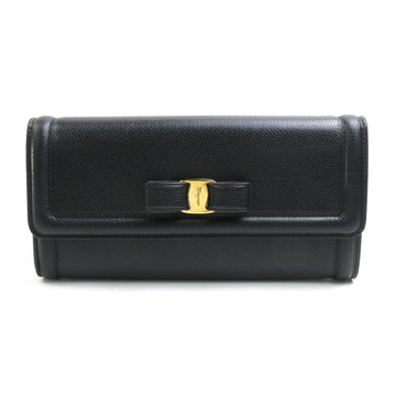 SALVATORE FERRAGAMO Long Wallet Rose Ribbon Leather Black Gold Ladies
