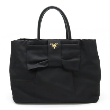 PRADA tote bag handbag ribbon leather NERO black BN1601