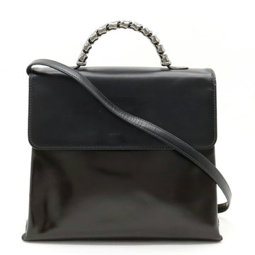 LOEWE Velasquez Twist Handbag Shoulder Bag Bicolor Leather Black Dark Brown