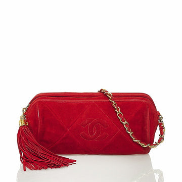 Chanel here mark tassel chain mini shoulder bag red suede ladies CHANEL