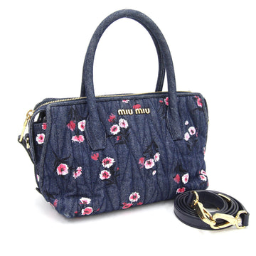 Miu 2WAY Handbag Materasse Navy Pink Denim Shoulder Bag Ladies Flower
