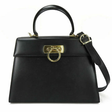 SALVATORE FERRAGAMO AF-21-2181 Gancini 2way handbag leather calf shoulder black BLACK ladies Hand Bag