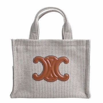 CELINE Hippo Tice Textile Canvas Small Triomphe Striped Handbag 199162FEE Beige Ladies