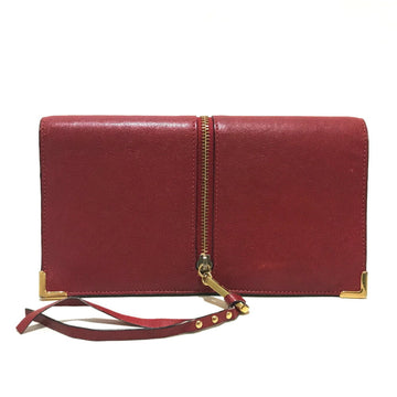 CHLOE  3P0076 Zipper Strap Ghost Long Wallet Bifold Leather Women's Red