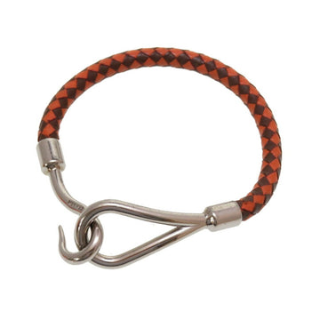 HERMES jumbo leather brown orange silver bracelet