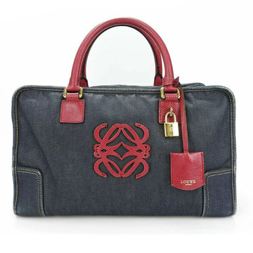 LOEWE Amazona 36 Denim Handbag Ladies Anagram Gold Hardware Red Leather BAG HANDBAG Bicolor