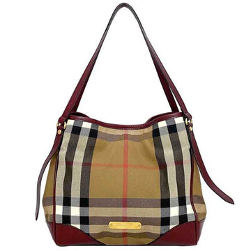 BURBERRY Tote Bag Beige Red Mega Check Canvas Leather  Ladies