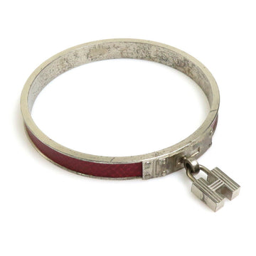 HERMES bangle bracelet H cadena charm metal/leather matte silver/dark red ladies