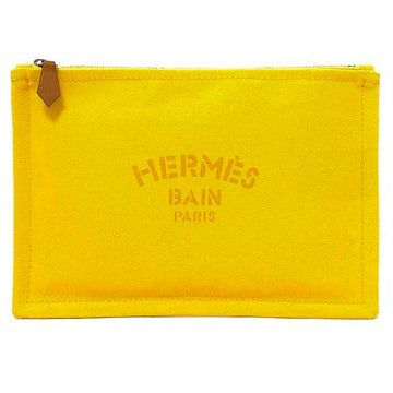 HERMES pouch yachting PM yellow flat canvas leather