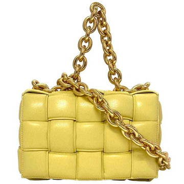 BOTTEGA VENETA The Chain Cassette Shoulder Bag Light Yellow Gold Maxi Intrecciato 631421 2way Leather GP  Flap