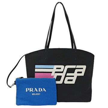 PRADA Bag Women's Men's Brand Tote Canvas Canapa Racing Logo Black 1BG220 with Pouch