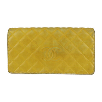 CHANEL quilted long wallet A80696 leather yellow system here mark