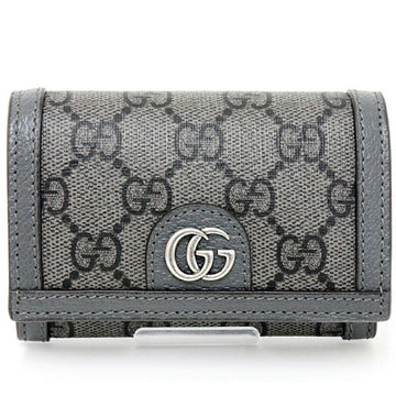Gucci Ophidia Card Case Holder Business Pass GG Supreme Canvas Leather Palladium Tone Double G Hardware 732025 Gray Black