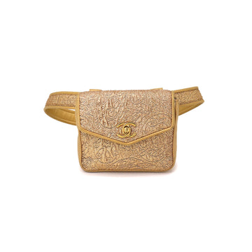 Chanel Nishijin Woven Coco Mark Waist Bag Pouch Embroidered Leather Gold Vintage Metal Fittings