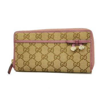 Gucci 307997 Women's GG Canvas Long Wallet (bi-fold) Beige,Pink