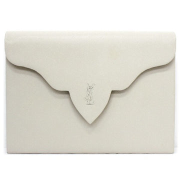 YVES SAINT LAURENT Clutch Bag Second Leather Off-White White Embossed Ladies