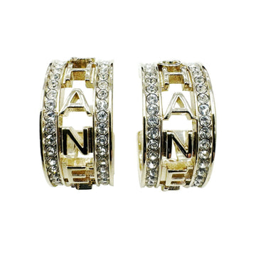 CHANEL Earrings Coco Mark Hoop B21K Rhinestone Gold Women's