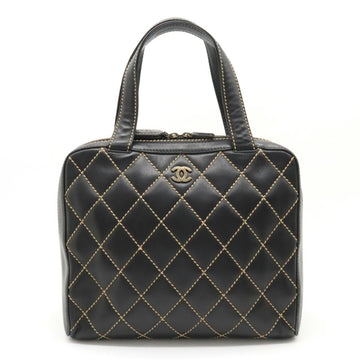CHANEL Wild Stitch Coco Mark Tote Bag Handbag Leather Black Pouch Missing A14693