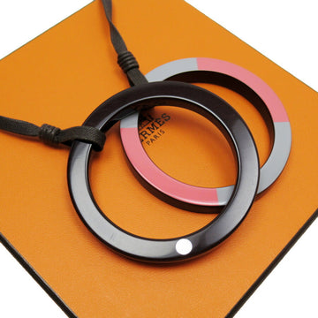 HERMES necklace pendant mikado dark brown x pink gray lacquer string