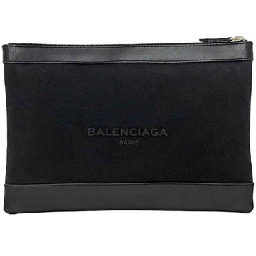 BALENCIAGA Clutch Bag Black 373834 Canvas Leather  Handbag No Gusset Men Women Unisex